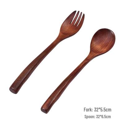 Japanese Style Long Handle Wood Spoon & Fork Set