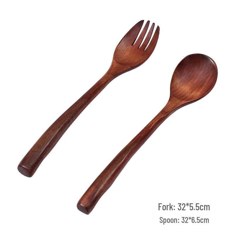 Japanese Style Long Handle Wood Spoon & Fork Set