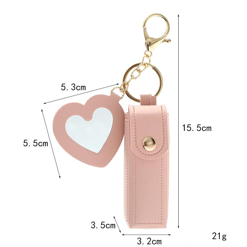 Fashion Storage Portable Leather Lipstick Keyring Mini Bag Keychain Protective Cover With Mirror Girl Key Ring Chain Women Gift