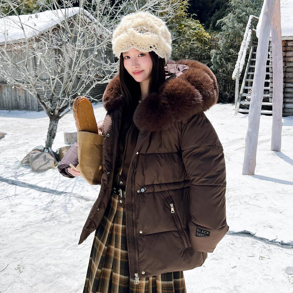 European and American loose waist and thin big fur collar cotton clothes women's high-end warm jacket winter thickened temperament cotton-padded clo