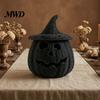 Herfst Buiten Decoratie Handgeweven Pompoenmand met Heksenhoed Deksel, Rustieke Vlechtwerk Trick Beschutte Veranda Decoratie of Snoepmand voor Buiten Halloween