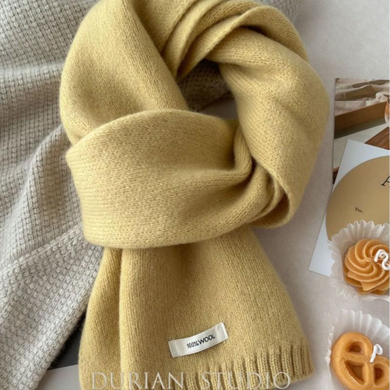 Winter 100% Pure Wool Scarf Solid Color Warm Knit Neckwear Couples Women