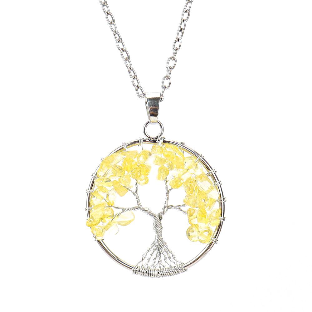 Silver Hand-Wound Colorful Crystal Gravel Tree Root Tree Of Life Pendant Necklace N112
