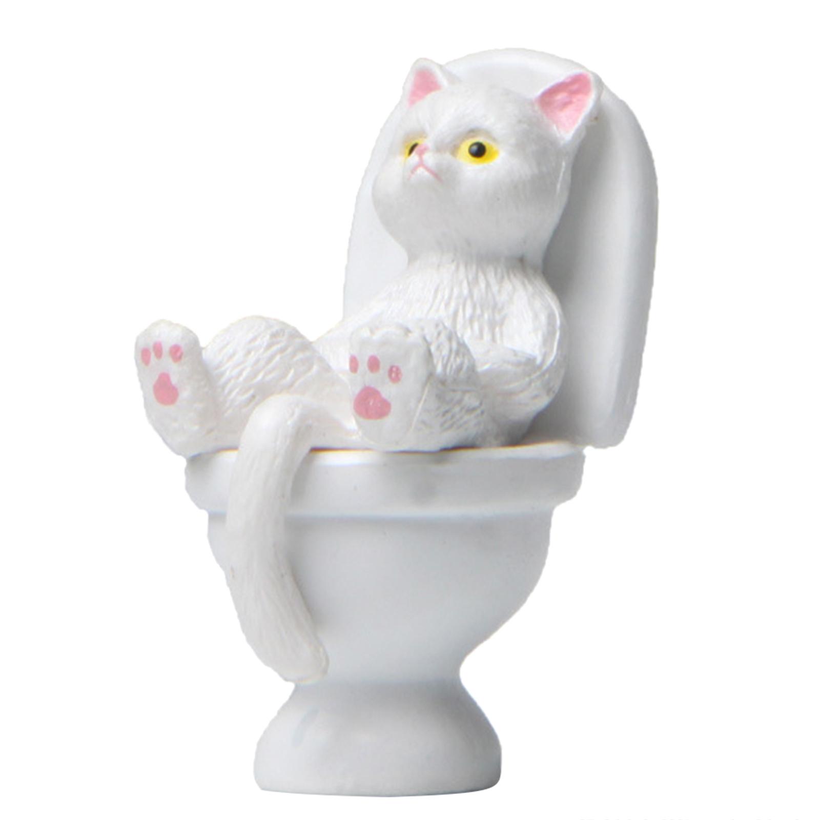 

Resin Cat on Toilet Landscaping Ornaments Cartoon Animal Figurine for Home Decorations Desktop Mini Garden Accessories белый