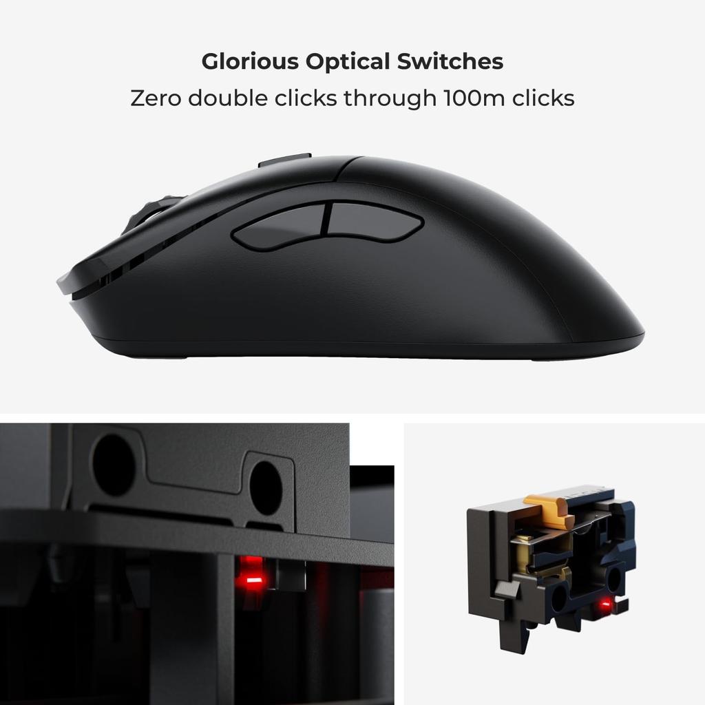 Glorious MODEL D 2 PRO Ultra-Lightweight 60g, High-Durability 2.4G Wireless and Wired Ergonomic Gaming Mouse, Black (GLO-MS-PDWV2-1K-B MS696)