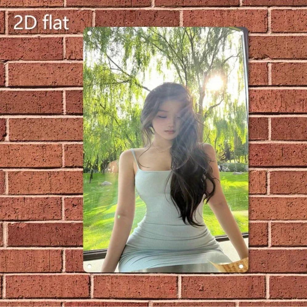 Vintage Metal Wall Sign Green White Elegant Minimalist Woman Nature Poster 20x30cm