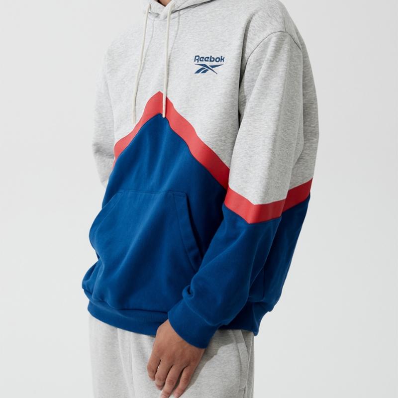 Reebok Vector Color Block Hoodie   Grey Blue