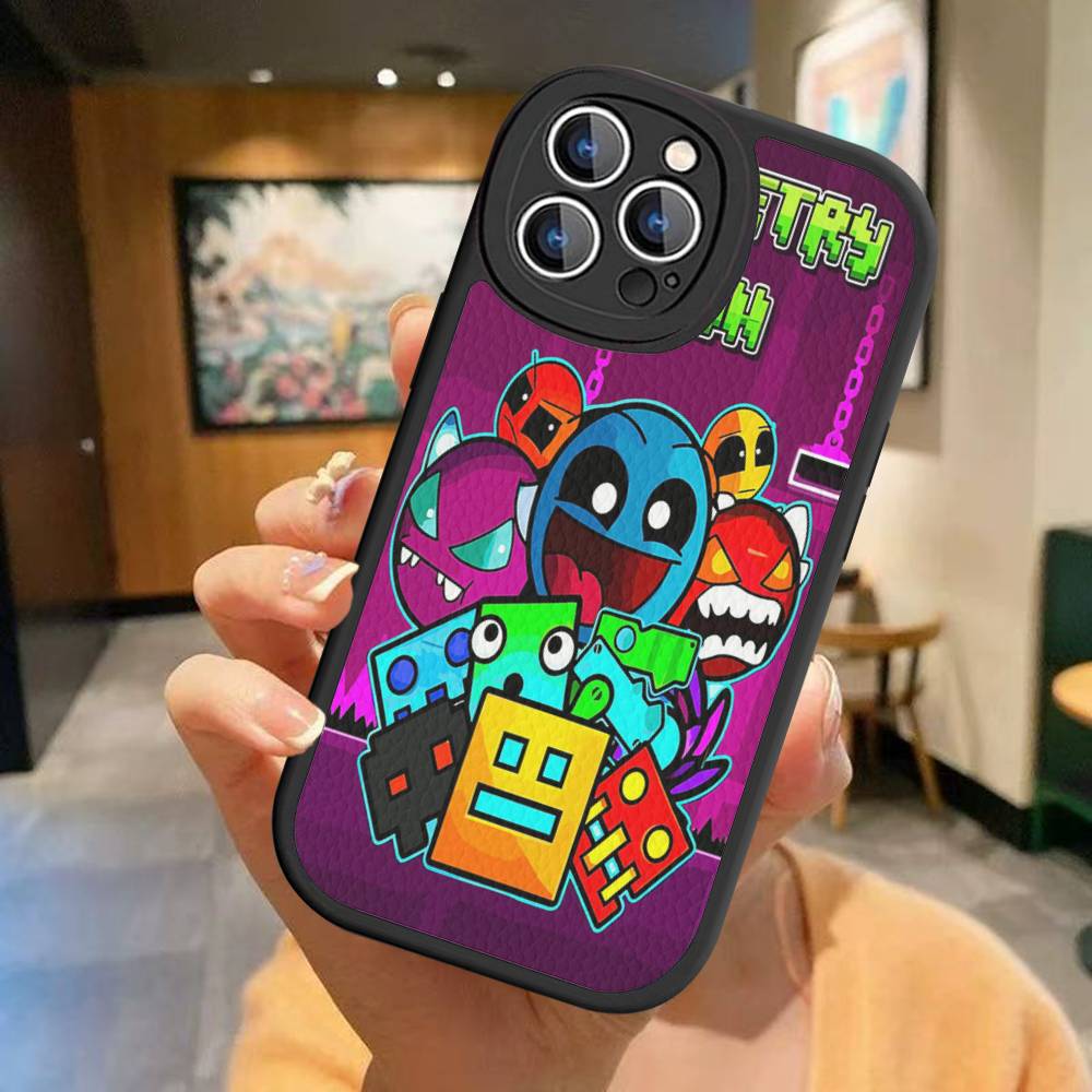 Custodia per Telefono Geometry Dash per iPhone 11 12 13 14 15 16 Pro Max Plus Copertina in Pelle
