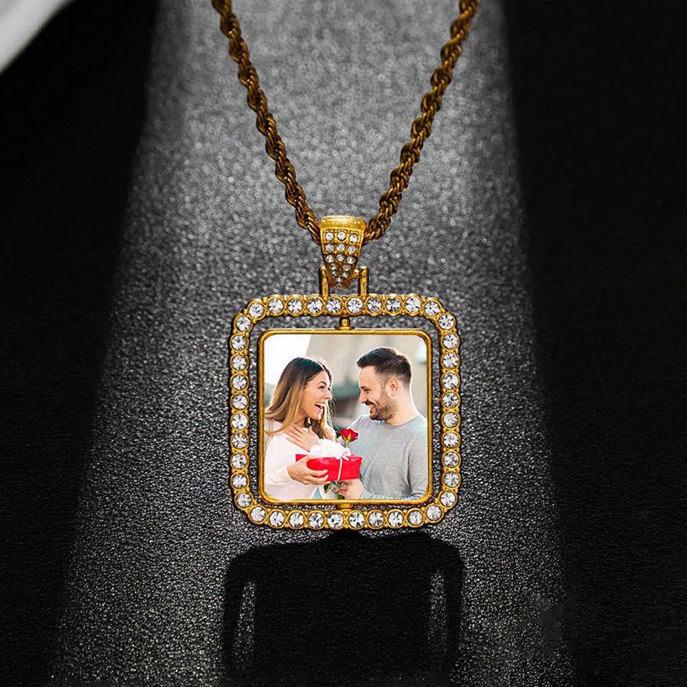 European Hip Hop Personalized Round Photo Men's Necklace