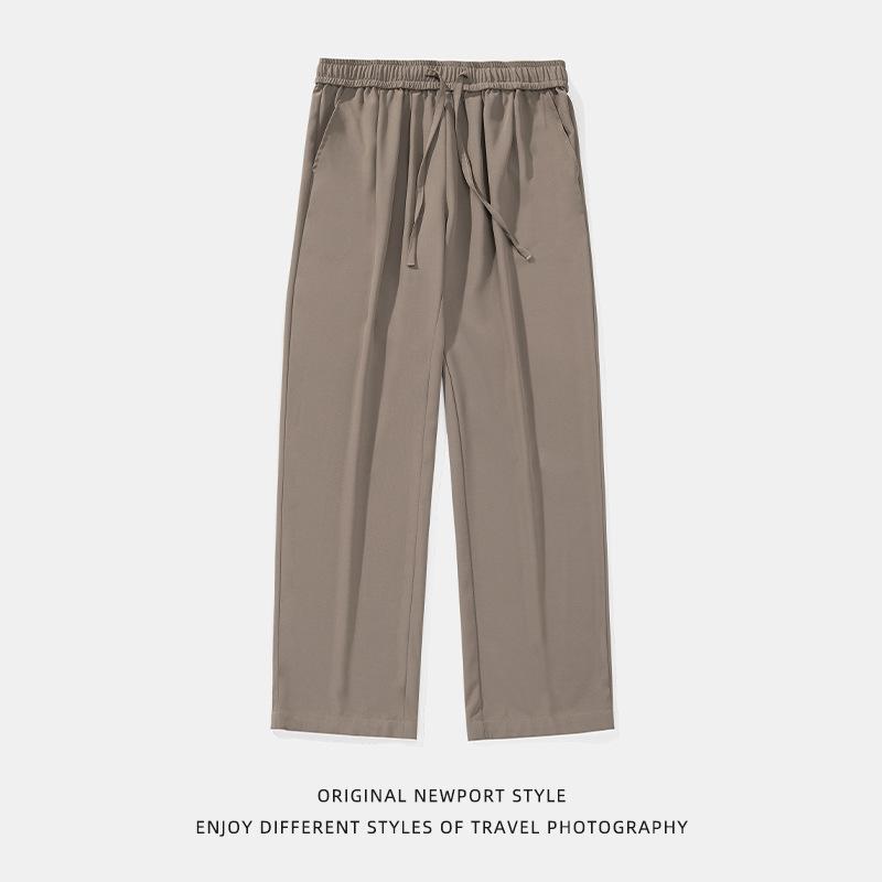 drape ice silk retro casual pants men's summer thin loose straight pants cool breathable basic versatile long pants