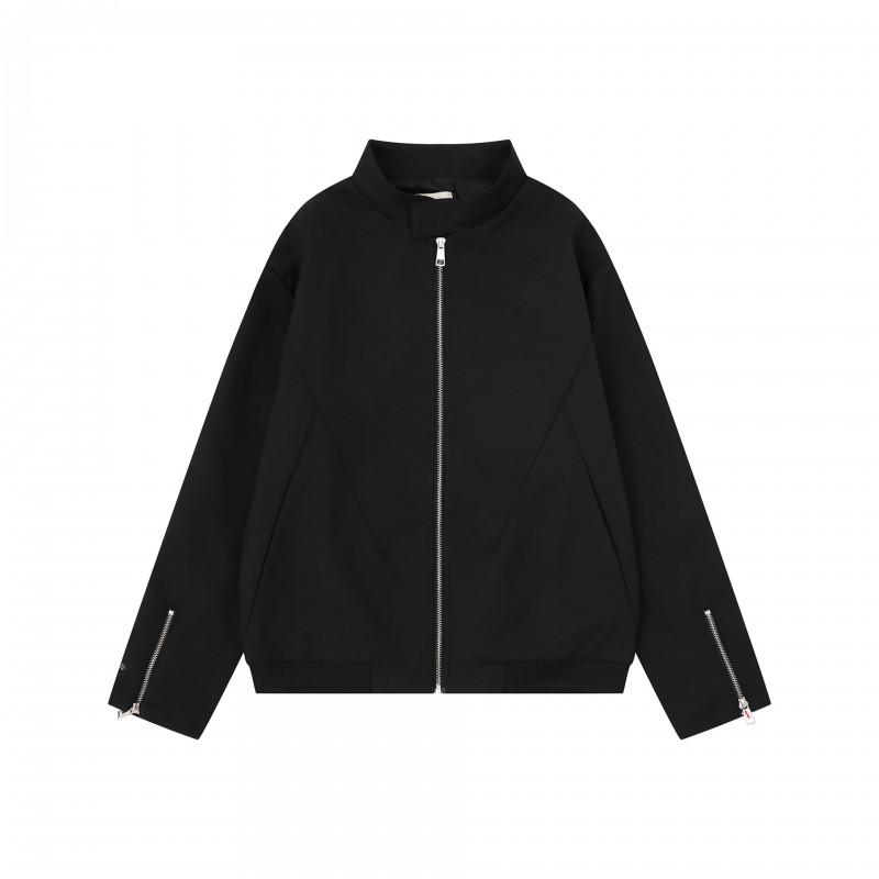 Unisex Retro Streetwear Zip-Up Jacket Loose Fit Solid Color Casual Outerwear