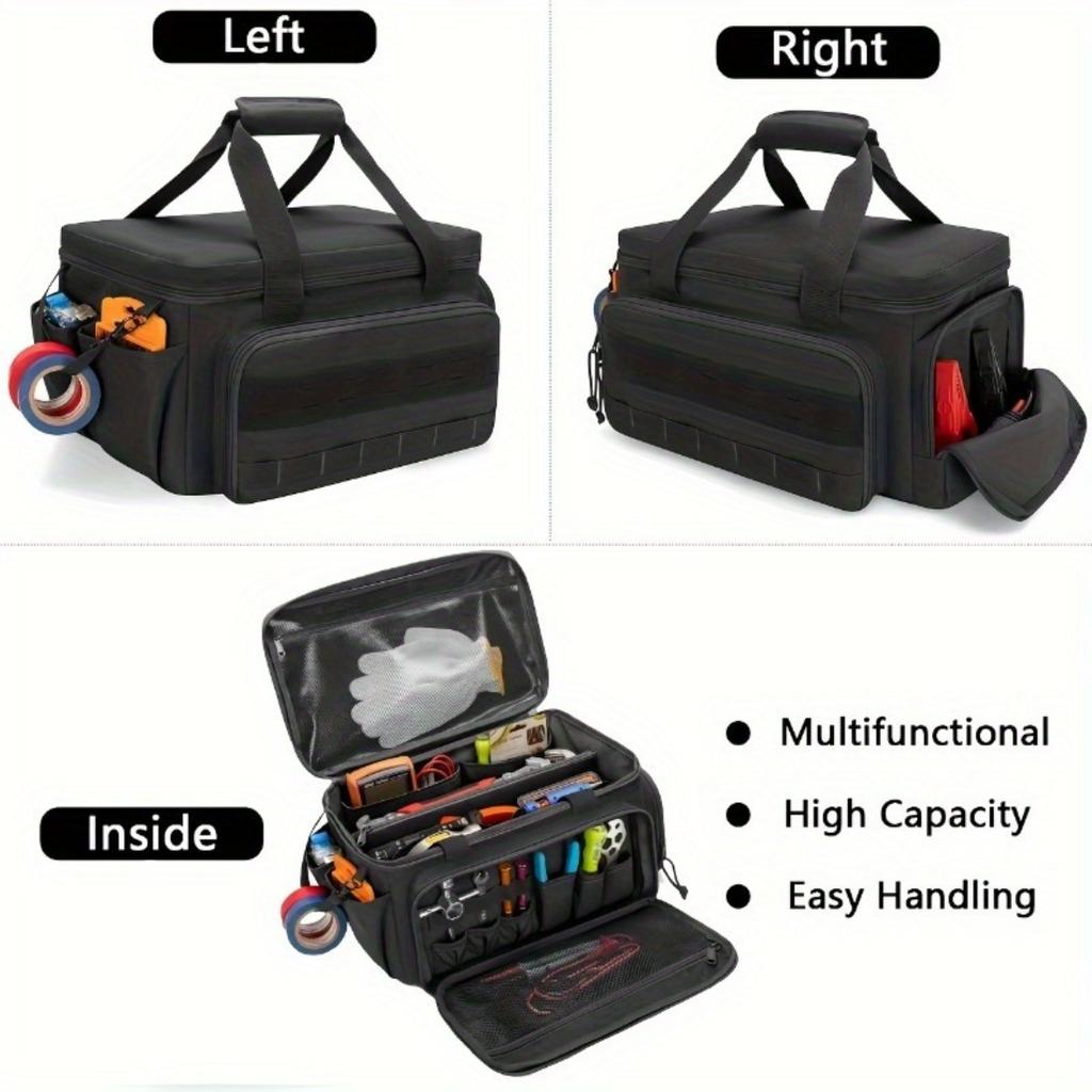 Heavy Duty Fabric Tool Backpack, 14 Inch Large Capacity With Reinforced Pockets For Electrician Construction Worker Durable Working Storage Bag