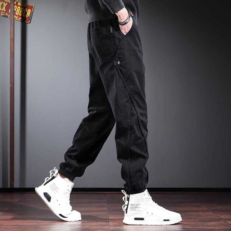 

Men s Casual Workwear Running Pants with Elastic Waistband and Drawstring, Tapered Sports Belt Pocket M чорний