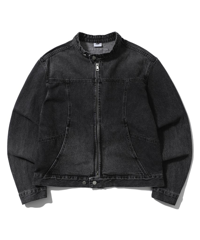 Search410 Biker Vintage Washed Denim Jacket Sand Black
