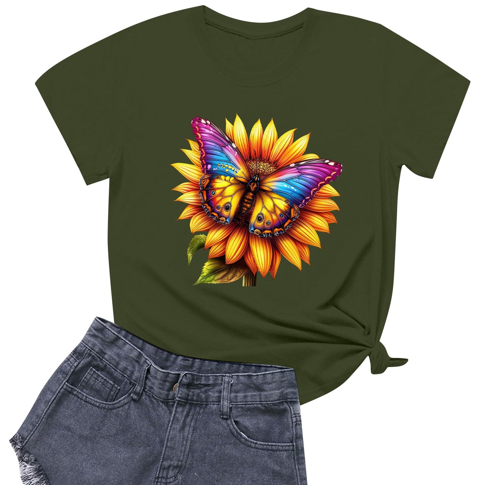 

Женская модная повседневная футболка с круглым вырезом и короткими рукавами M