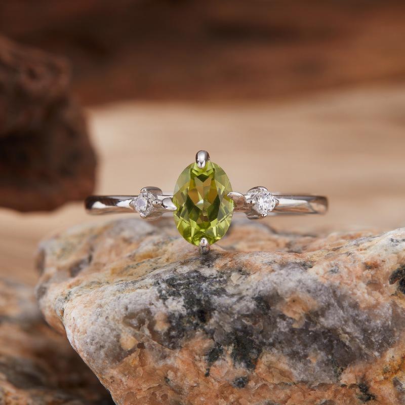 S925 Sterling Silver Colored Treasure Ring Women'S Natural Topaz Garnet Diopside Olivine Simple Versatile Ring