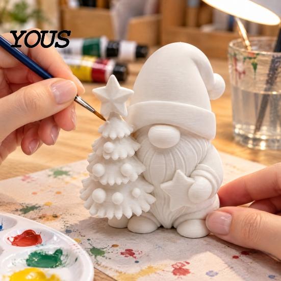 Winter Scene Layout Accessories 3D Printed Christmas Gnome Figurine, DIY Paintable Mini Hugging Holiday Micro Landscape Star & Tree, Desktop