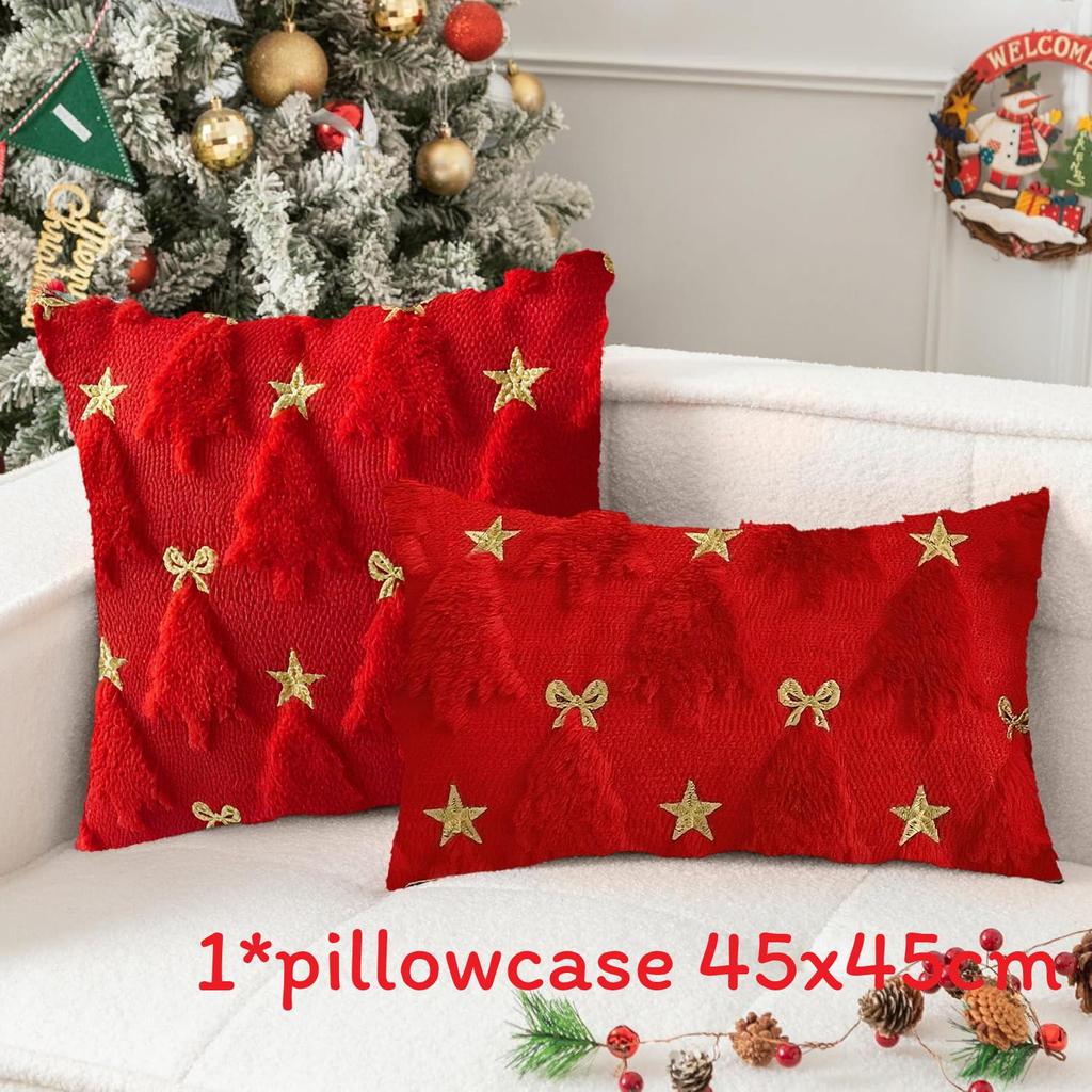 Christmas Plush Pillow Cover With Geometric Snowflake Design For Home Decor And Gift