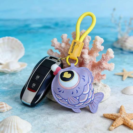Keychain Pendant Imitation Leather Goldfish Bubble Toy Decompression Bag Pendant with Lanyard Sensory Fidget Toy