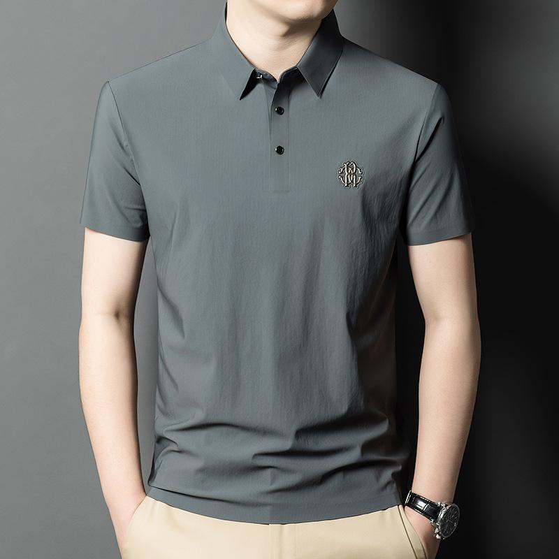 

Мужская футболка из ледяного шелка с короткими рукавами, модная повседневная однотонная тонкая красивая рубашка-поло для папы 3XL
