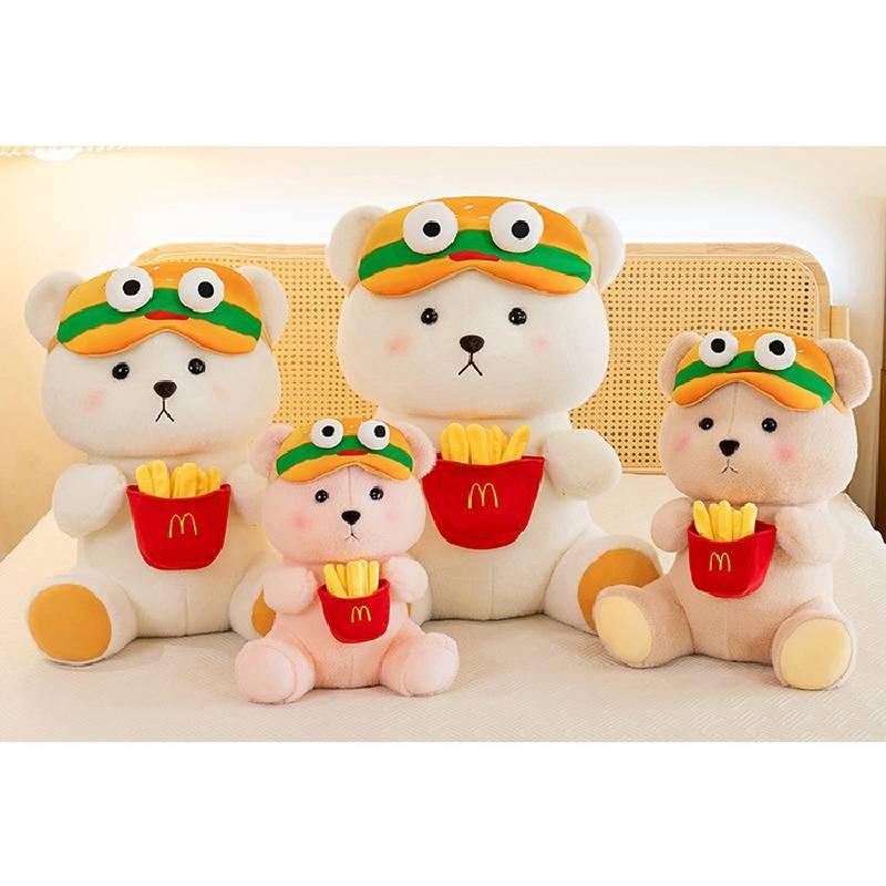 Adorable Large Burger And Fries Bear Plush Toy Cute Stuffed Animal Pillow Gift