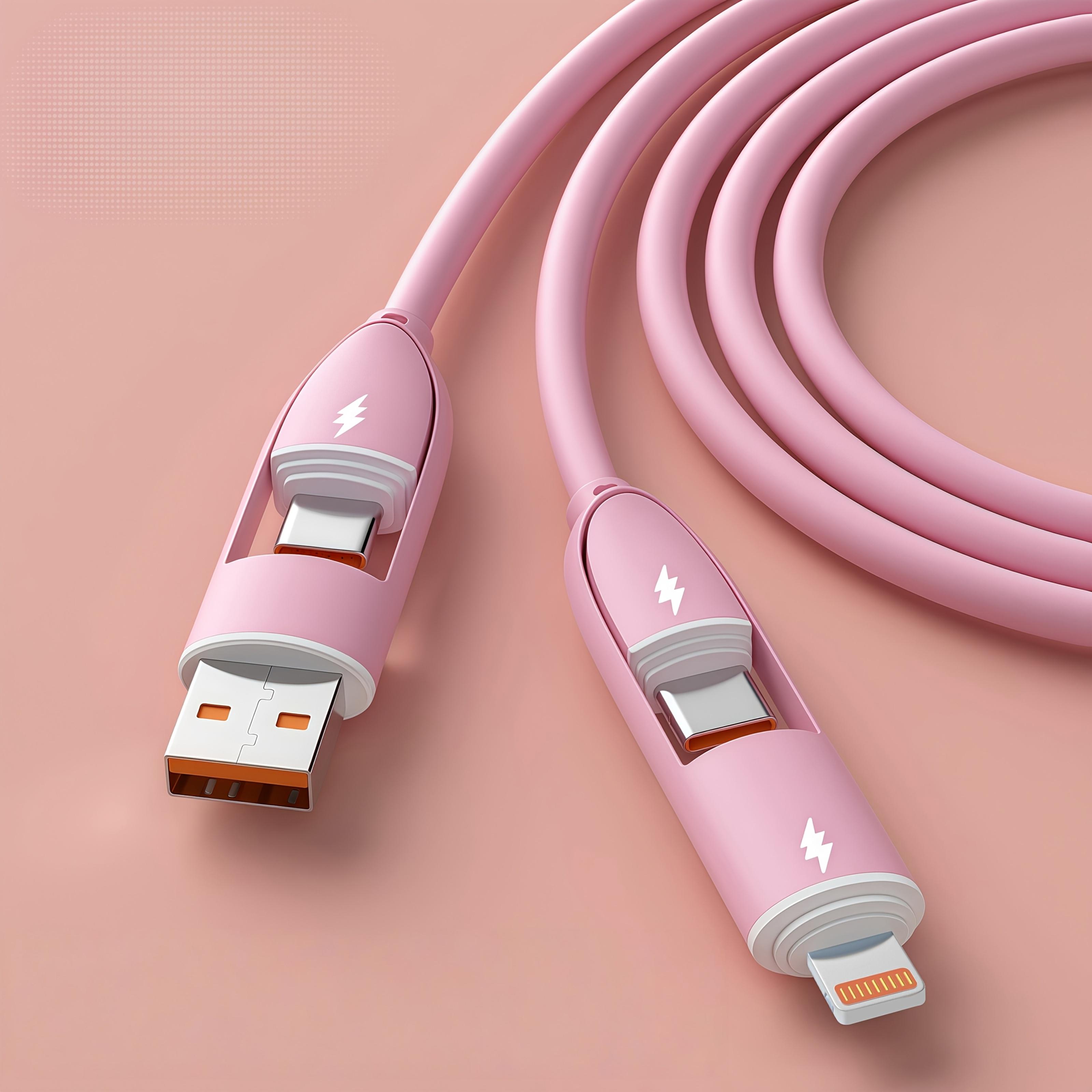 

4-in-1 Fast Charging Cable, 66W USB-C to Lightning Cord, High Speed Data Transfer for iPhone iPad Samsung рожевий