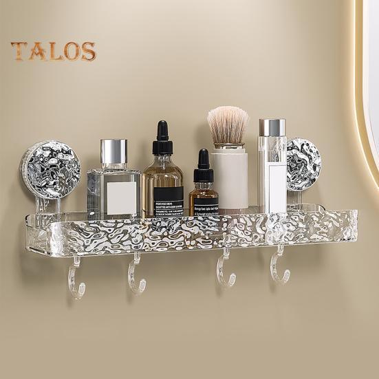 Bathroom Storage Rack with Hooks Transparent Wall-mounted Punch-free Self-adhesive Great Load Bearing Anti-slip Cosmetic Toothpaste Sink Oaganizer