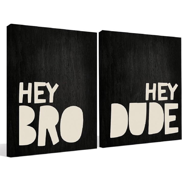 OXW Boys Room Wall Art Decor, Boy Nursery Decor, Hey Bro Hey Dude Sign, Playroom Wall Decor, Rad Little Dude Room Decor, 11x14 Inch Set of 2 Bro Dude