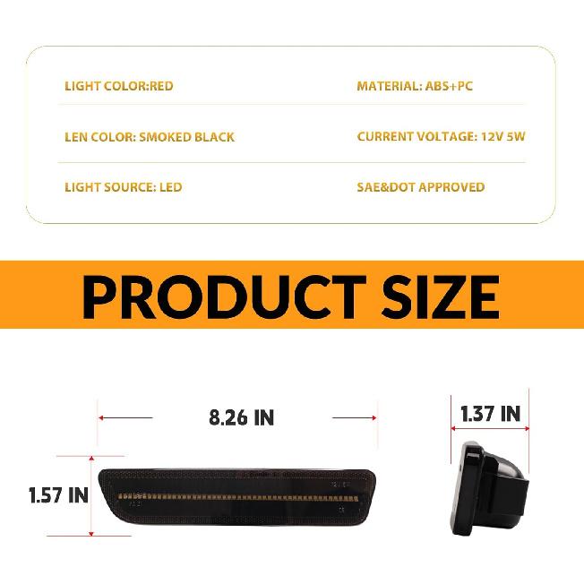 LED Side Marker Lights Rear Bumper Marker Lamp Reflectors for Ford Mustang 2005-2009, Smoked Len 2PCS (Red)