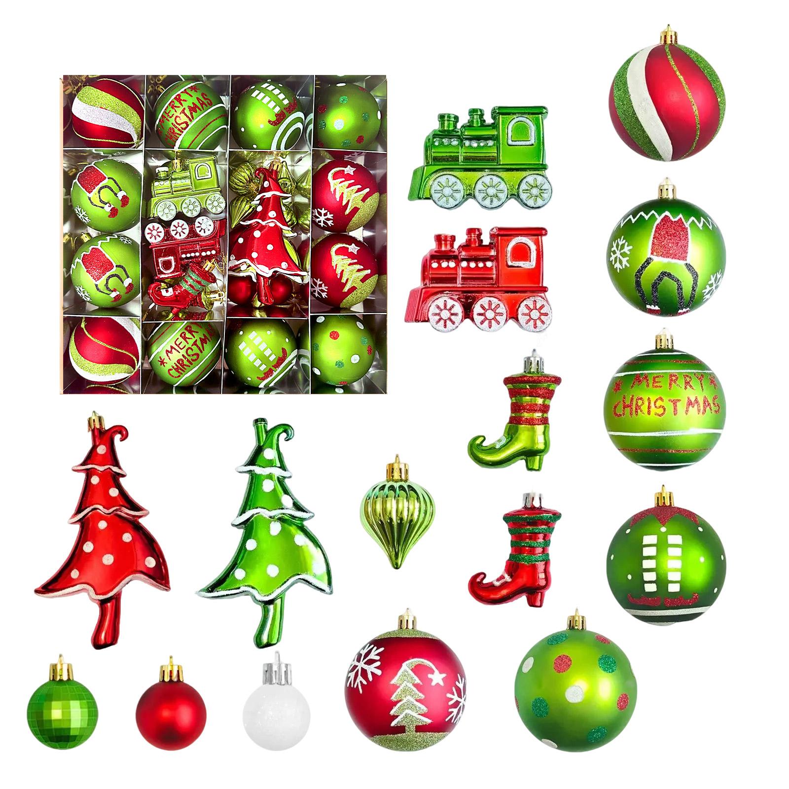 

8cm Green Boots Train Christmas Tree Painted Christmas Ball Pendant Glittering Plastic Hanging Decorations Christmas Decoration (A Box Of 34 Pendants) One Size зелёный