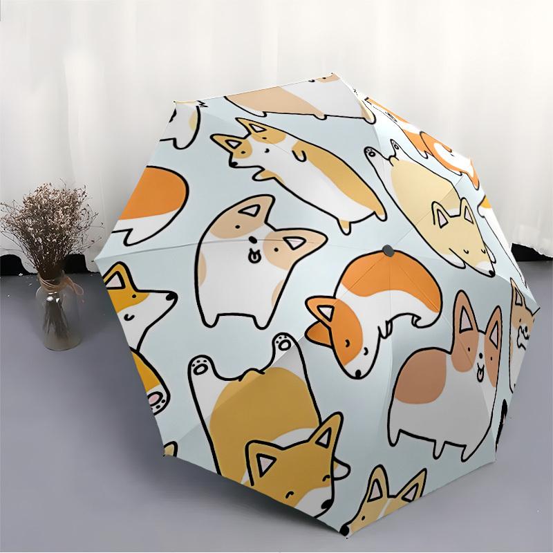1pc Corgi Pattern Automatic Open/close Umbrella, 8-Rib Sturdy Structure, Portable Travel Umbrella, Parties, Everyday Use, 11103