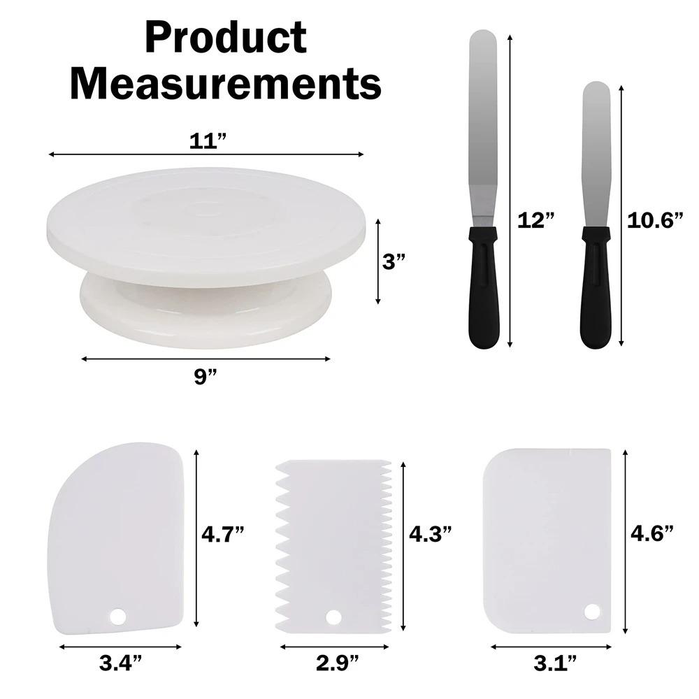 6 Pieces Best 11 Inch Cake Turntable Cake Stand with 2 Frosting Angled Spatulas 3 Frosting Spatulas Baking Accessories Tools