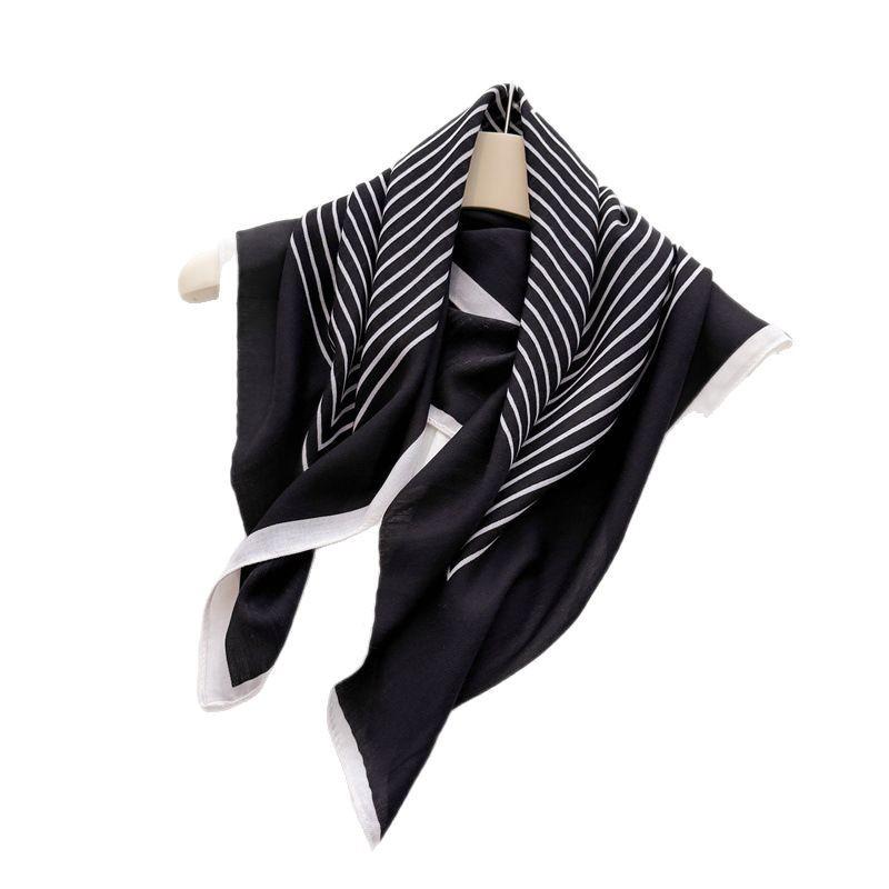 Geometric Lines Herringbone Cotton and Linen Small Square Scarf Silk Scarf Imitation Velvet Headscarf Shawl Sun Protection Scarf Women's Scarf