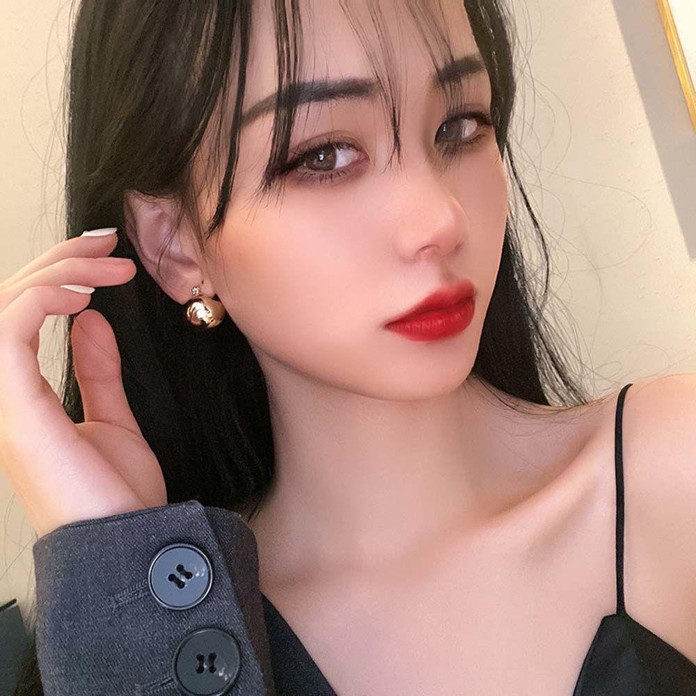 Silver Color Geometric French U-shaped Earrings Ear Studs Hoop Earrings Round Ball Hoop Earrings
