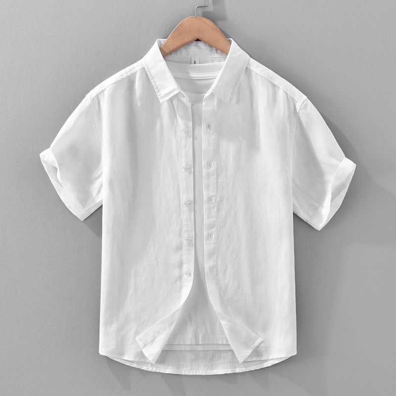 Foreign Trade Surplus Summer New Solid Color Linen Short-Sleeve Shirt for Men, Loose Casual Shirt, Lyocell Ice Silk Top