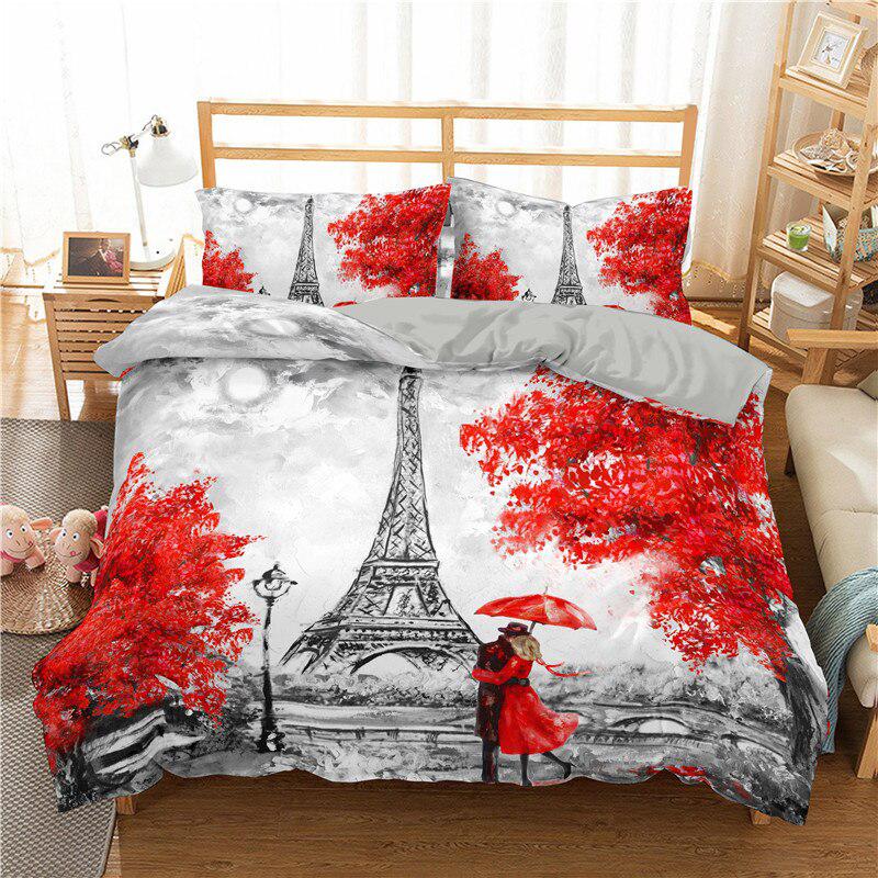 Comforter Eiffel Tower Bedding Set Queen Size Couple Valentine'S Day Comforter Set For Women Romantic Paris Room Decor