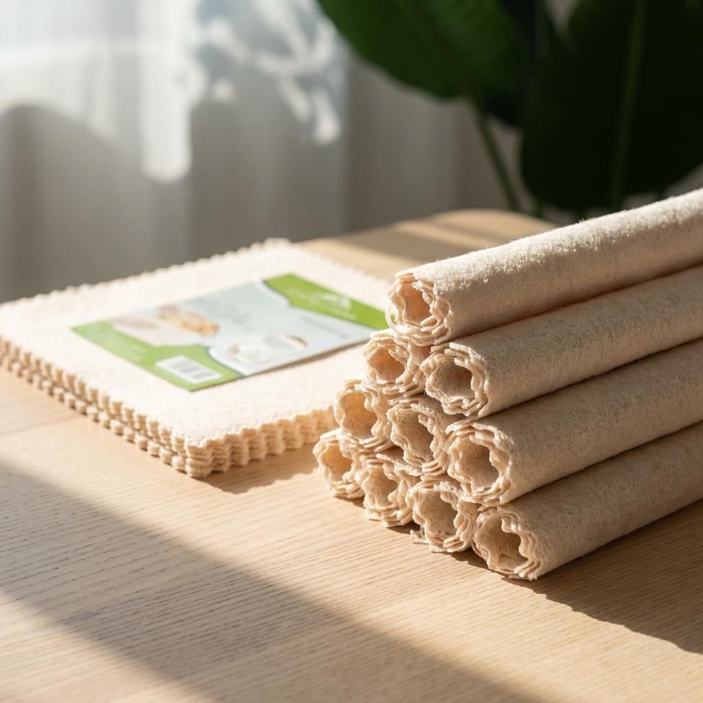 5Pcs/Set Natural Loofah Fiber Dish Cloth 25x25cm Non-stick Oil Kitchen Cleaning Towel Super Absorbent Scouring Pad Reusable Rag