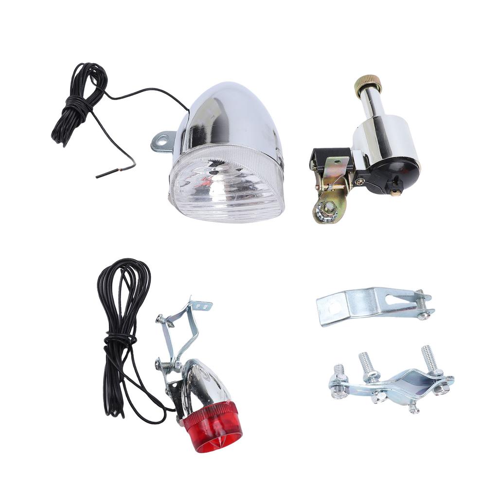 Bike Generator Headlight Tail Light Kit 6W Friction Generator Head Tail Lamp for Road Bike Mountain Bike