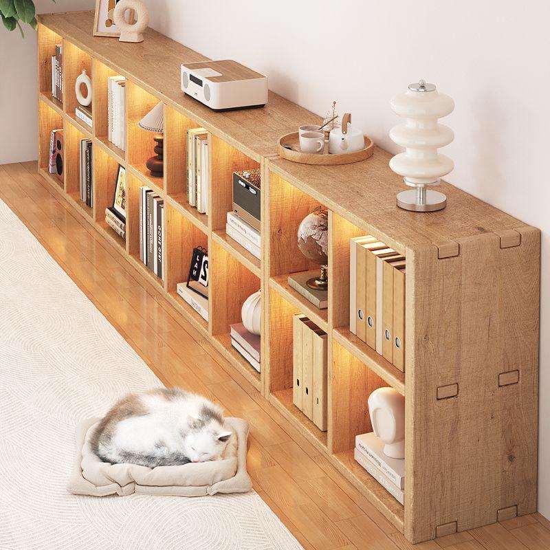Solid Wood Bookshelf: Floor-Standing & Wall-Leaning Grid Cabinet for Living Room or Kindergarten Storage.