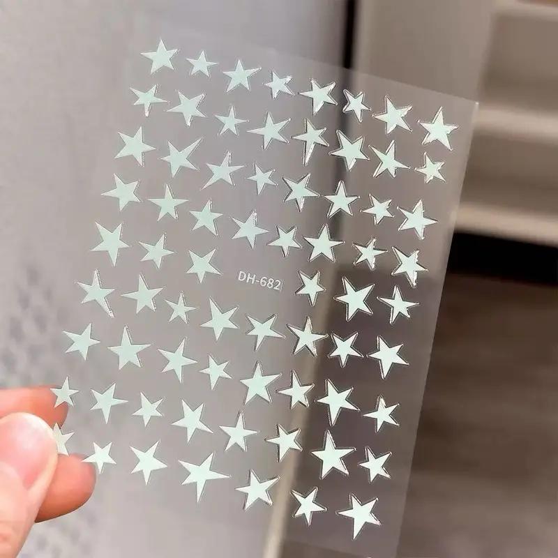 Five-Pointed Star Nail Stickers Foil Hollow Star Decals Flexible Hand-Painted Pentagram Self-Adhesive Nail Art Stickers