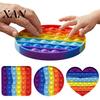 Decompression Sensory Toy Rainbow Push Bubble Stress Relief Round Square Heart Kids Popping Game Silicone Squeeze Fidget