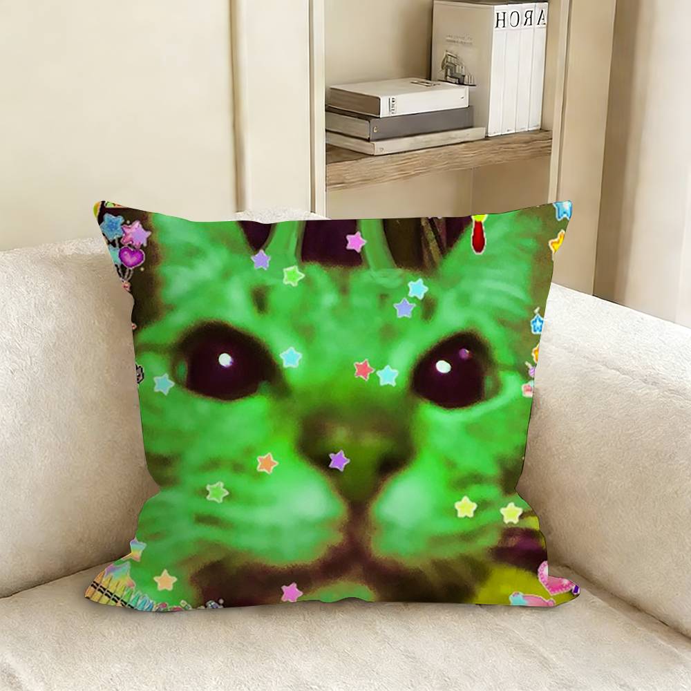 Cute Funny Rainbow Alien Cat Pillow Case Living Room Sofa Cushion Cover Suitable For Home Bedroom Room Decoration