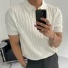 Summer Men Lapel V-neck Knitting Tops Short Sleeve Solid Color Loose Fit