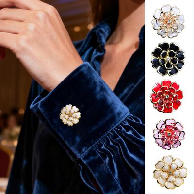 Women Flower Button Covers Fancy Decorative Metal Flower Shaped DIY Women Blouses Cuff Link Button Cover for Grandma Women Wife