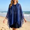 Women's Lace Shawl Fringe Cover Up Hollow Out Sheer Poncho Sun Protection Wrap for Travel Beach Holiday