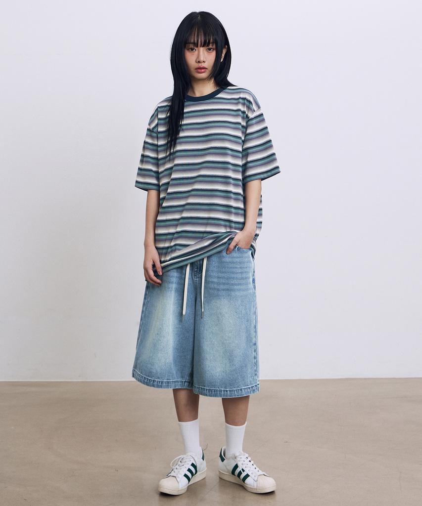 FILLUMINATE Mixed Color Stripe T-Shirt - Navy