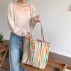 Little White Rabbit, Korean Rainbow Stripe Canvas Bag Heavy Industry Three-dimensional Embroidery Underarm Bag Large Capacity Handbag
