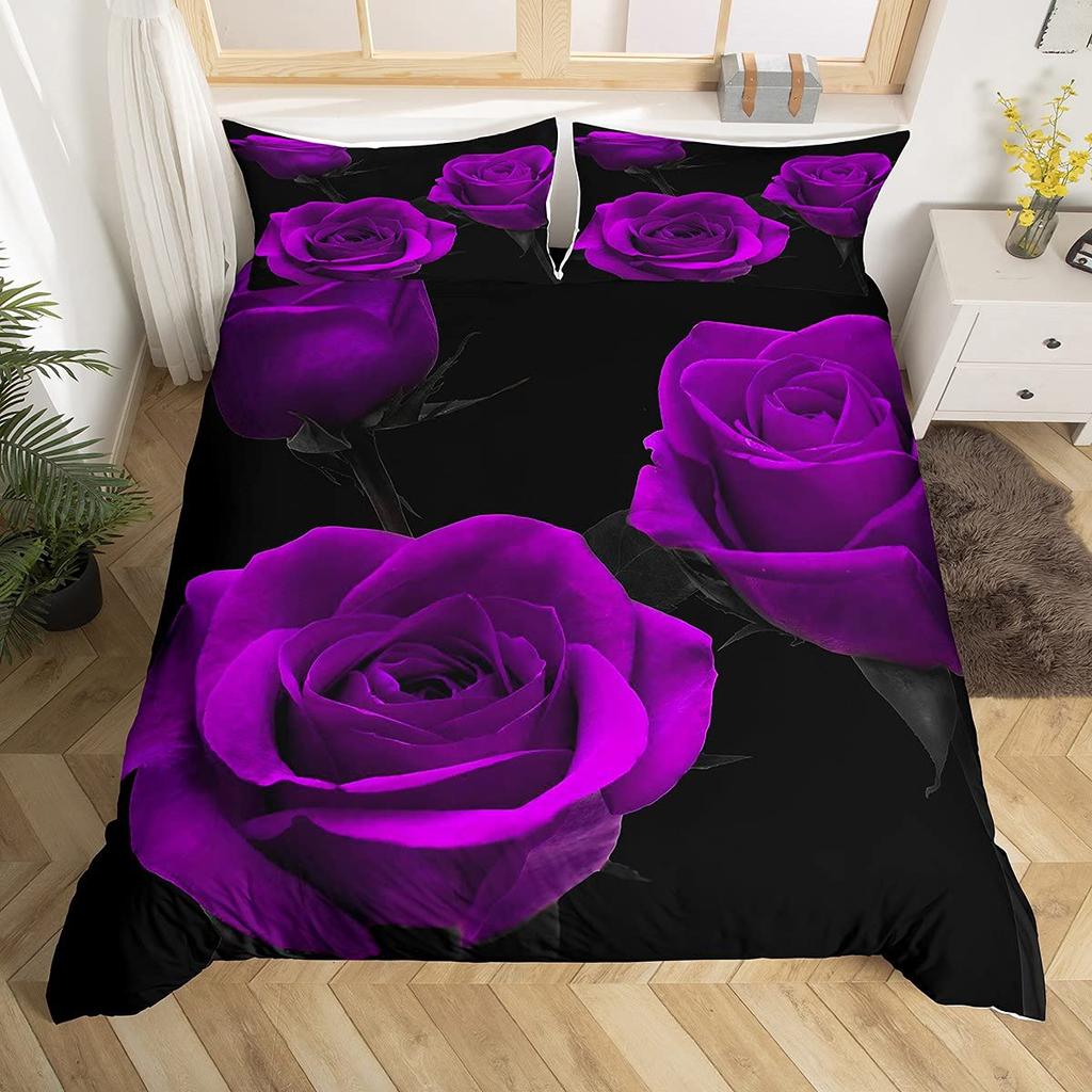 Blue Rose King Queen Bedding Set Romantic Floral Duvet Cover Abstract Water Ripples Flower Comforter Cover Polyester Quilt Cover