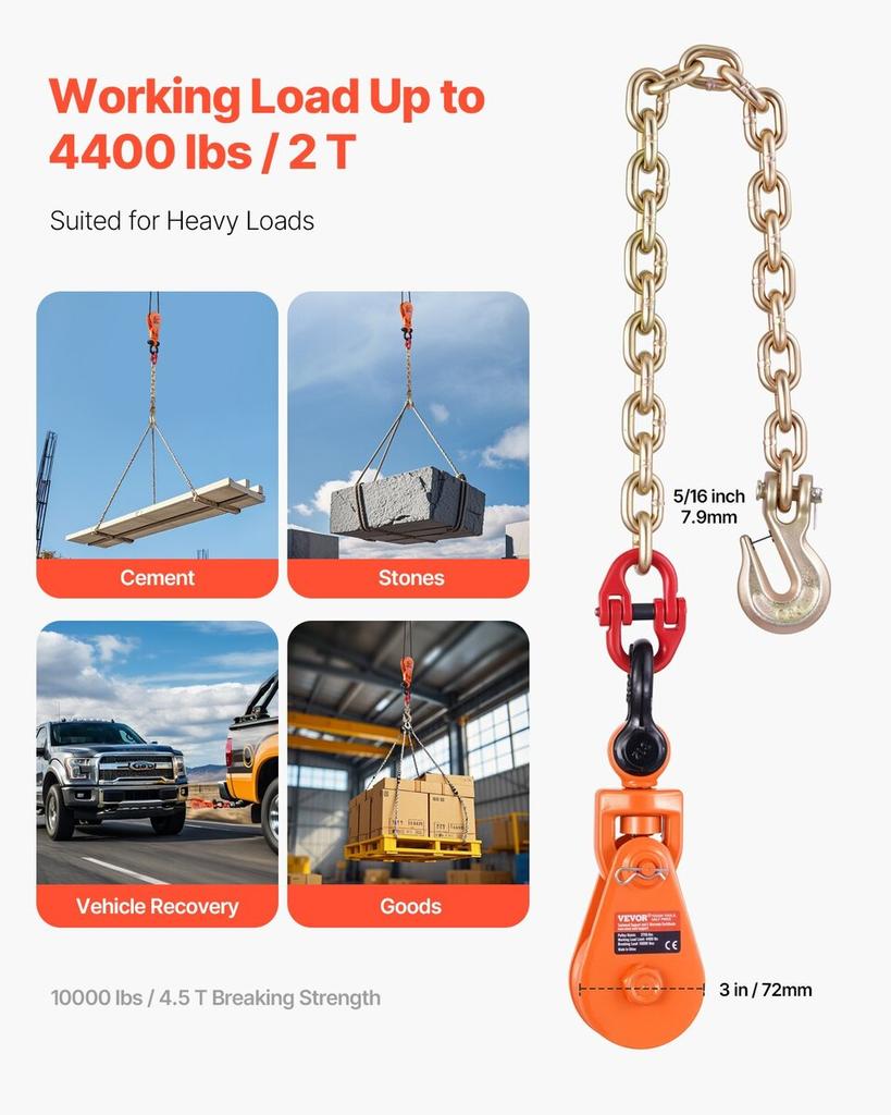 2 Ton Snatch Block Chain Flatbed Tow Truck Rollback Car Carrier Cable
