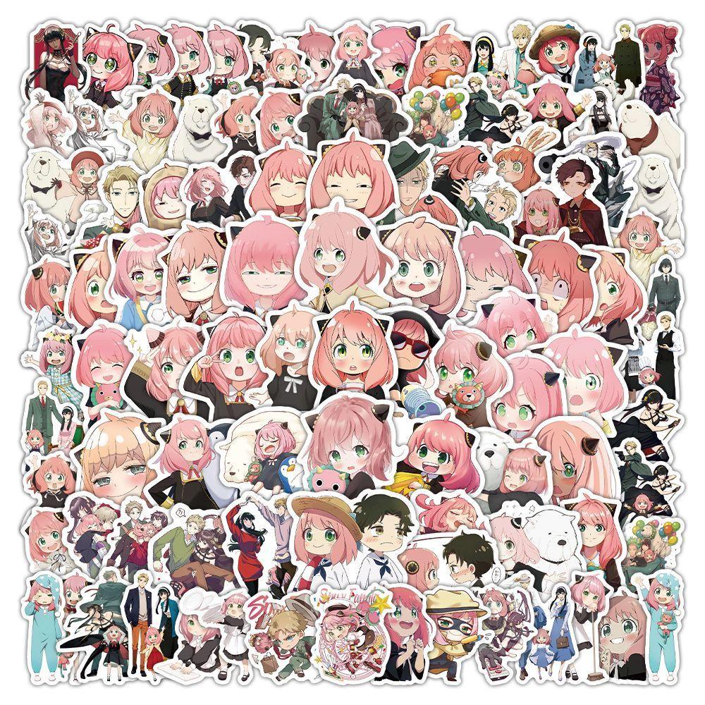 100 stuks SPY×FAMILY stickers - Aniya schattig anime personage 2D decoratieve mobiele telefoon notitieboek stickers Cadeau white